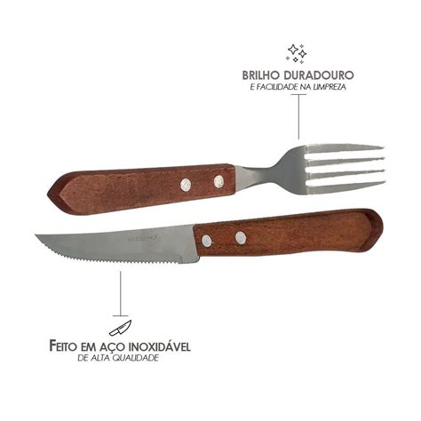 Conjunto De Garfo E Faca Inox Cabo De Madeira Pe As Madeiramadeira