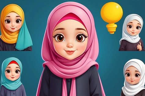 Chica Linda Hijab Personaje De Dibujos Animados Vector Premium Foto