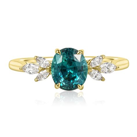 Yellow Gold Oval Teal Sapphire Ring Pravins