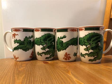 Vintage Fitz And Floyd Dragon Crest Green Mug Set Of Vintage Green