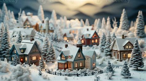 Miniature Holiday Christmas Decorated Town and Snowy Village Scene ...