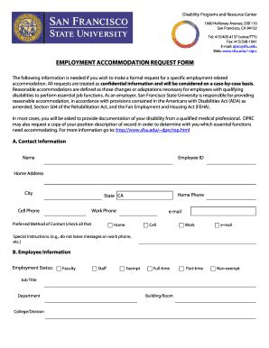 Fillable Online Sfsu Reasonable Accommodation Request Form San