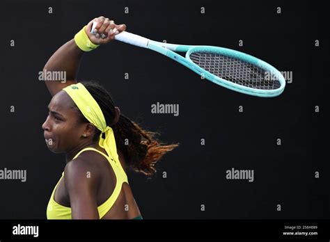 Coco Gauff Of Usa Returns During Her Round Three Match Against Leylah