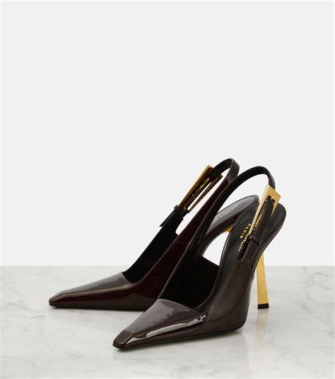 Lee 110 Patent Leather Slingback Pumps In Black Saint Laurent