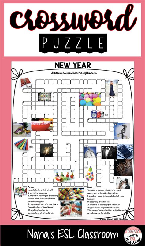 This Crossword Puzzles About New Year Is Ideal For Teen Esl Students