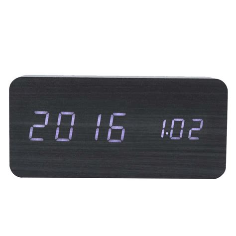 Led Wooden Alarm Clock Electronic Voice Control Temperature Date Table