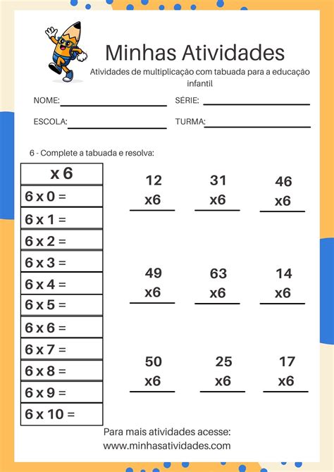 Atividades De Multiplicação Com Tabuada Para Educação Infantil