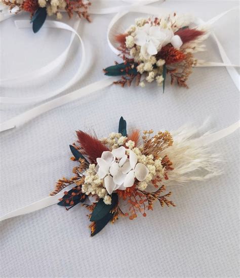 Pampas Grass Cream Boho Wrist Corsage Dried Rustic Flowers Etsy