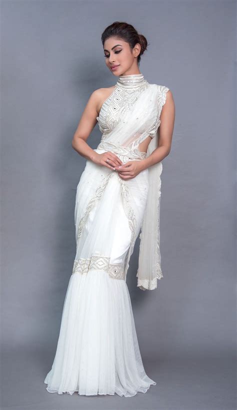 Sari Frill Ruffle Border Bollywood Georgette Work Ruffle Saree White