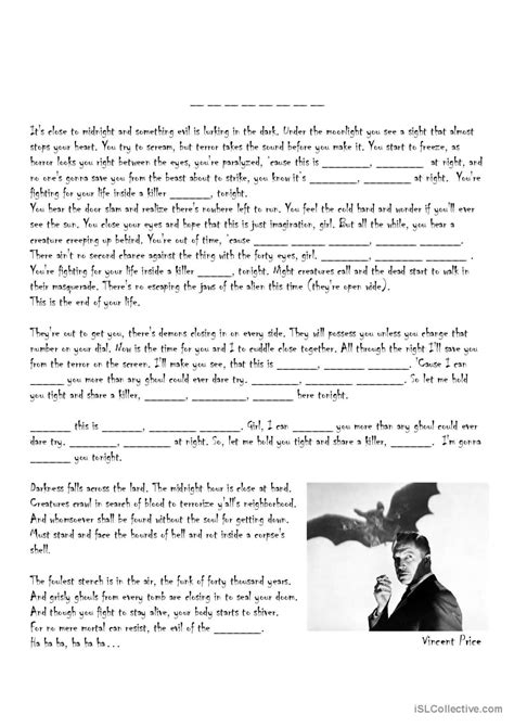 Thriller By Michael Jackson Song An English Esl Worksheets Pdf Doc