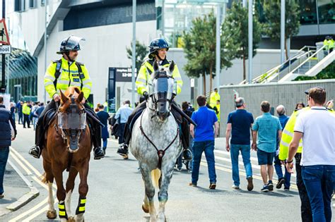 Mounted Metropolitan Police On Horseback Outside New Tottenham Hotspur