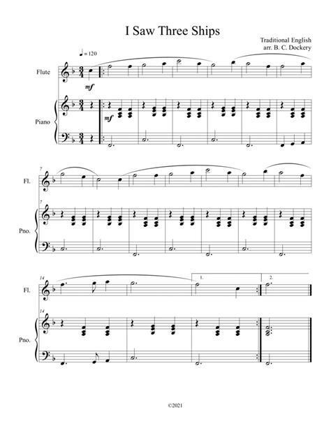 I Saw Three Ships Flute Solo With Piano Accompaniment Arr B C Dockery Sheet Music