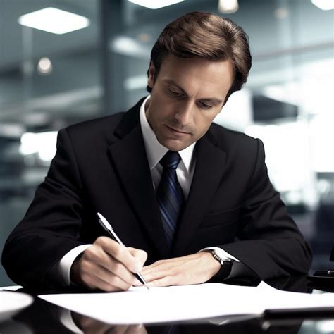 Premium Ai Image A Man In A Suit Is Writing In A Pen And A Pen