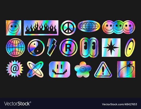 Set Of Holographic Retro Futuristic Stickers Vector Image