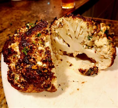 Honey Dijon Double Glazed Roasted Cauliflower Stuffed With Feta And Parsley Dining And Cooking