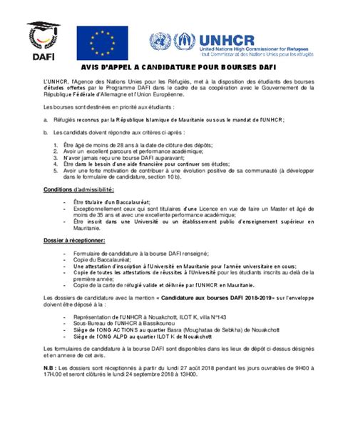 Document Avis D Appel A Candidature Pour Bourses DAFI 2018 2019