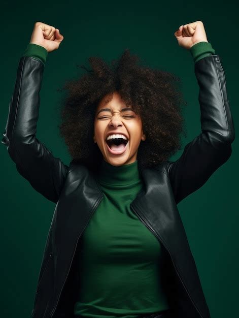 Premium Photo Happy Woman Celebrating On A Solid Background