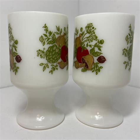 Vintage Spice Of Life Milk Glass Pedestal Mugs 1970s Etsy