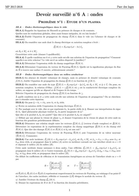 Devoir 7 36 devoir 7 MP 2017 2018 Parc des loges Devoir surveillé n