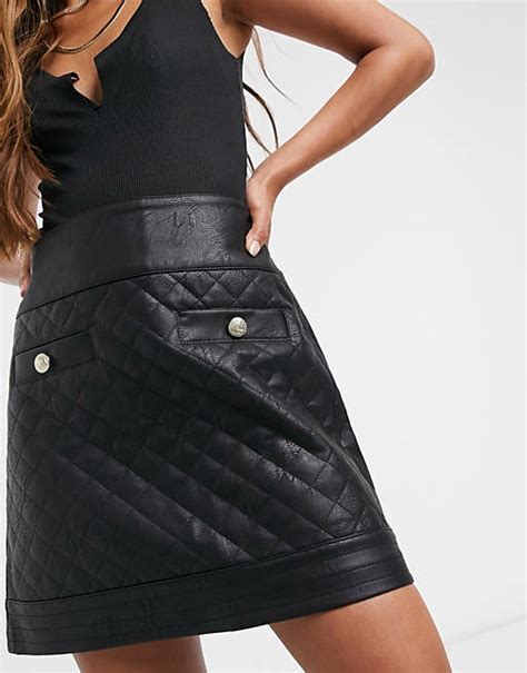 River Island Quilted Faux Leather Mini Skirt In Black Asos