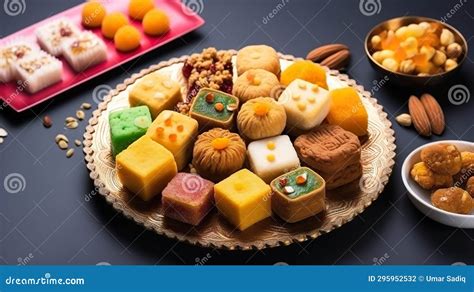 Indian Sweets Served Wooden Plate Indian Meal Looks Delicious Stock