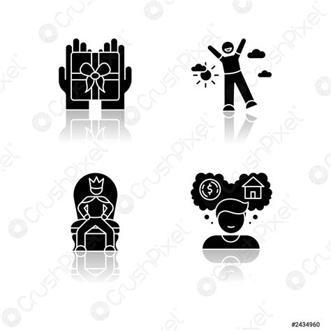 Emotions And Personality Traits Drop Shadow Black Glyph Icons Set