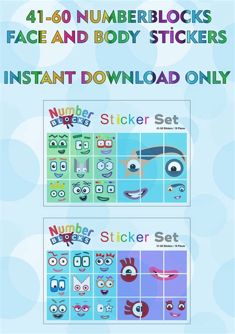 Numberblocks 41-60 Faces / for 2cm Cubes / A5 Sticker Printing ...