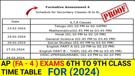 Ap Fa Exams Time Table Th To Th Class Fa Exams Time Table