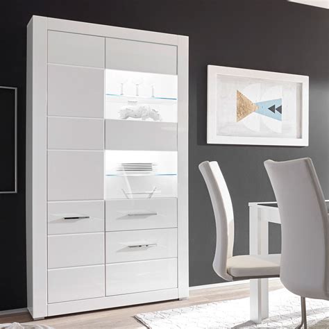 Vitrinen Schrank Wei Hochglanz Led Highboard Anrichte Hochschrank