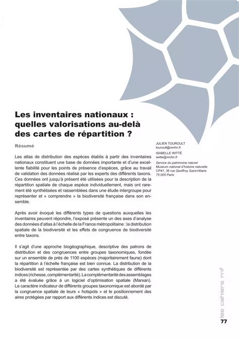 PDF Les inventaires nationaux Quelles valorisations au delà des