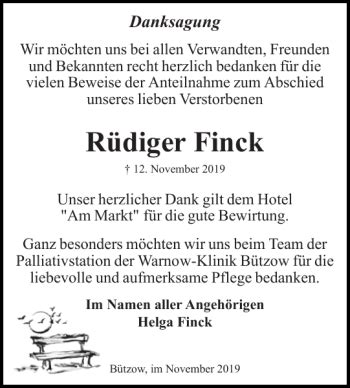 Traueranzeigen Von R Diger Finck Trauer Nordkurier