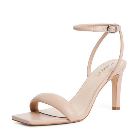 Modatope Nude Strappy Heels For Women Open Toe Strappy High Heel Sandals Ankle Strap Sandals