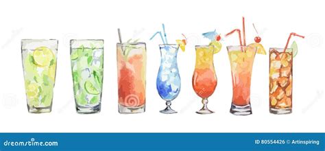 Watercolor Cocktails Set Vector Illustration Cartoondealer