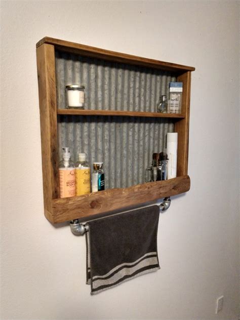 Reclaimed Wood Towel Bar/shelf With Corrugated Tin - Etsy