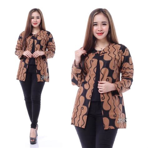 Jual Blezer Outer Baju Luaran Wanita Batik Hitam Coklat Busana Kerja