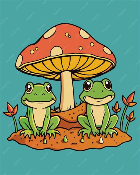 Premium Vector Two Frogs Sitting On A Mushroom With A Frog On It