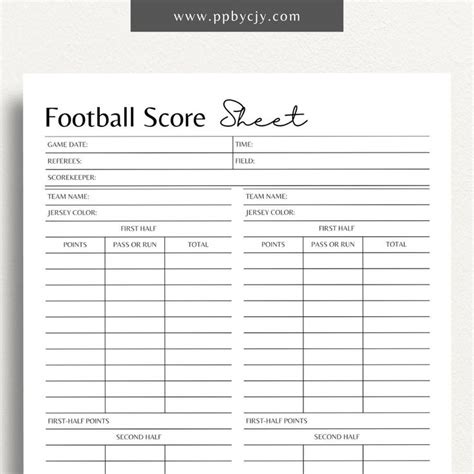 Modèle de feuille de score de football - Observer