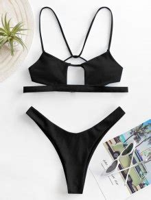 29 OFF 2021 ZAFUL Cutout Textured High Leg Bikini Swimwear In BLACK ZAFUL