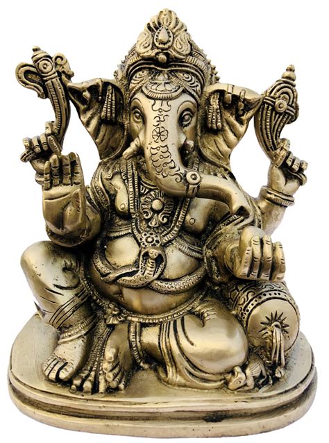 Nirmala Handicrafts Brass Sitting Ganesha Statue Religious Gold Finish