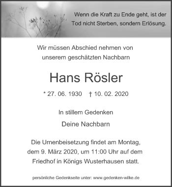 Traueranzeigen Von Hans R Sler Trauer Anzeigen De