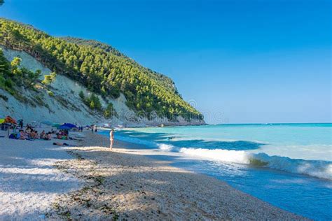 Sirolo Italy July The Beautiful Sassi Neri Beach Down The