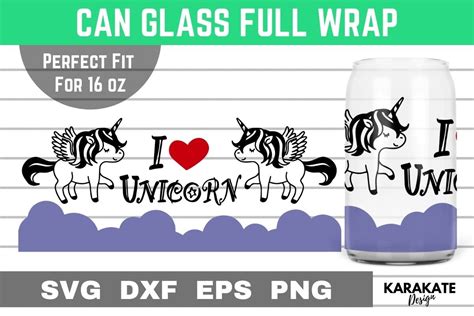 I Love Unicorn 16 Oz Can Glass Wrap Svg Graphic By Karakate · Creative