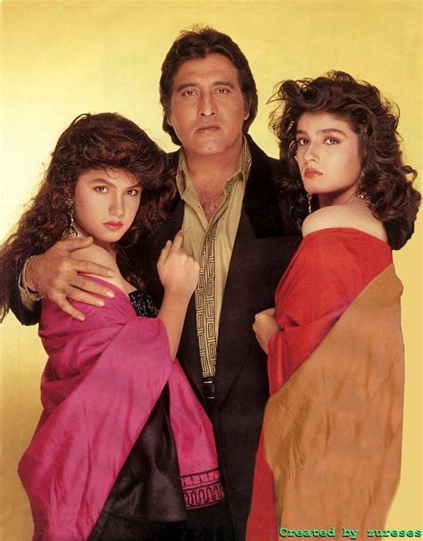 Vinod Khanna With Pooja And Raveena Raveena Tandon Raveena Tandon