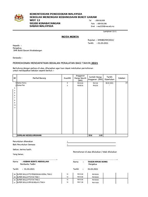 Nota Minta Sesi Jun Panitia Matematik 2021 Pdf