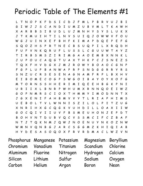 The Periodic Table Of Elements Word Search WordMint