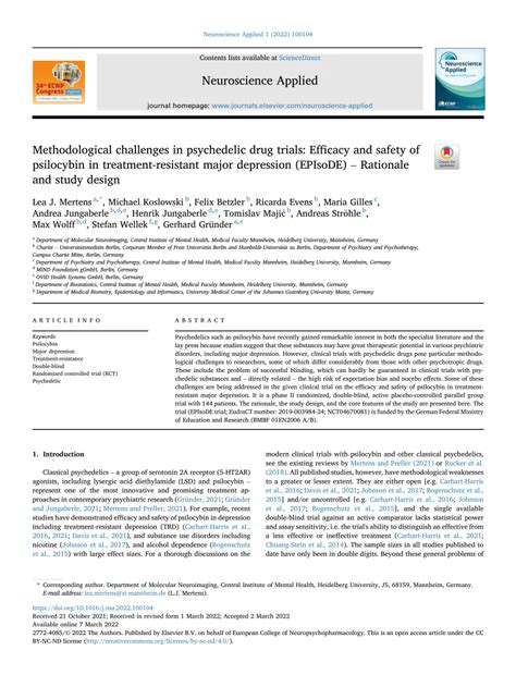 PDF P 0421 Efficacy And Safety Of Psilocybin In Treatment Resistant