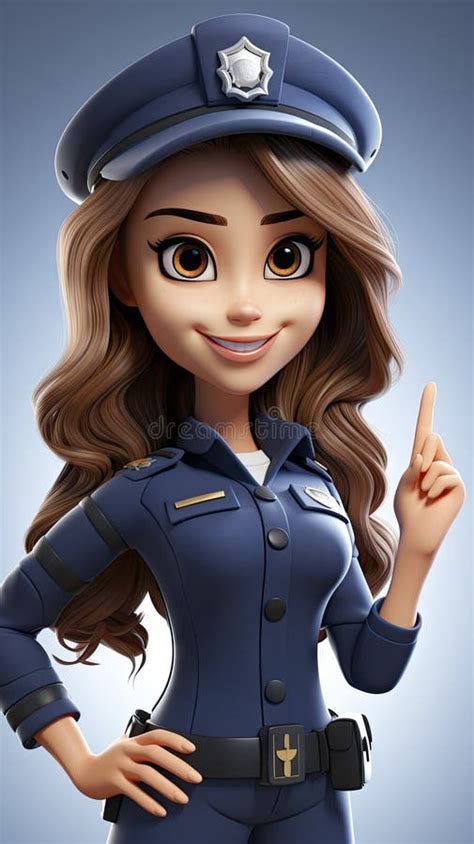 Cheerful Animated Police Officer With Pointing Gesture In Stylish