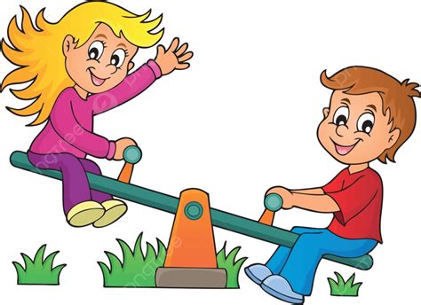 Children On Seesaw Theme Image 1 Childhood Play Drawing Vector