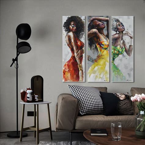 Artinme Framed African American Black Art Dancing Black Women In Dress Wall Art Painting On