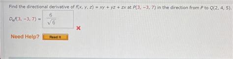 Solved Find The Directional Derivative Of F X Y Z Xy Yz Zx Chegg